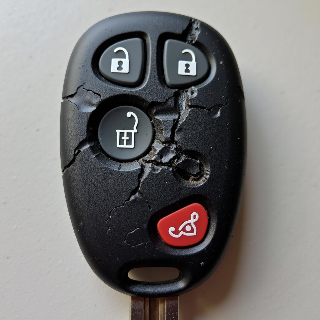 A damaged Nissan Altima key fob