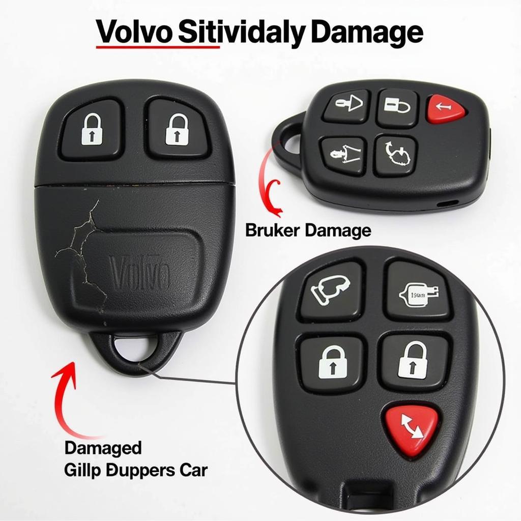 A severely damaged 2004 Volvo switchblade key fob