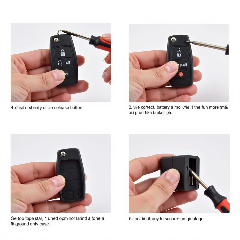 Step-by-step guide to replacing the battery in a Ford EcoSport key fob, including opening the casing, removing the old battery, and inserting the new one.