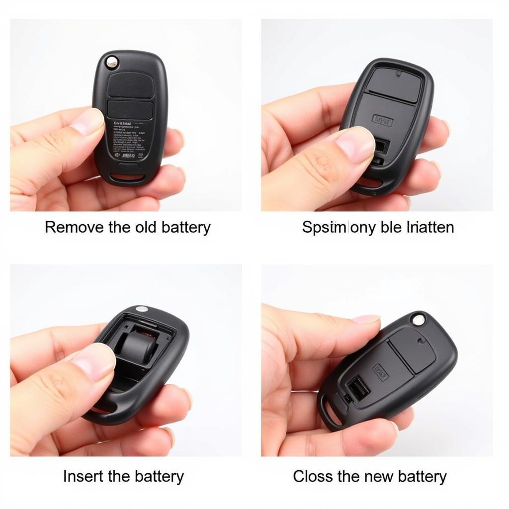 Step-by-step visual guide for replacing the battery in a Ford Edge key fob.