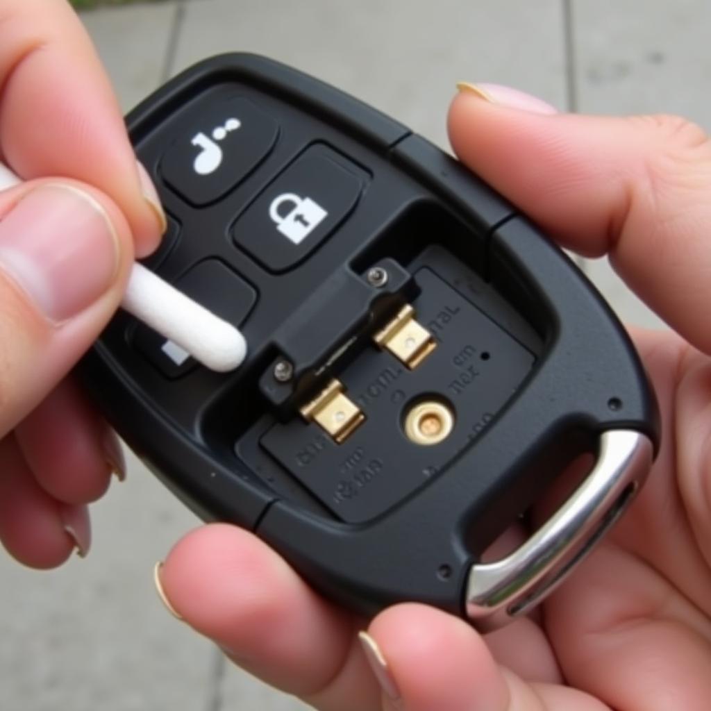 Cleaning the battery contacts of a Ford Explorer key fob