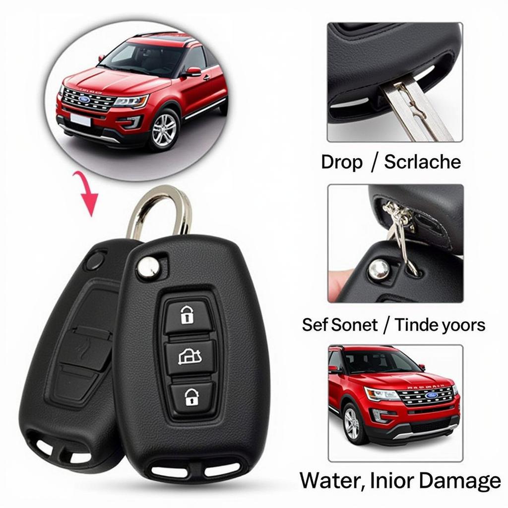 A Ford Explorer key fob inside a protective case