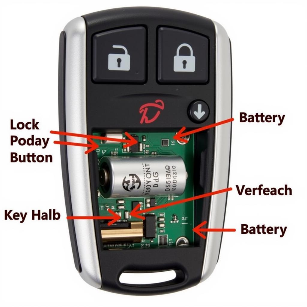 2015 Ford Fusion Key Fob Components: Detailed view of the key fob's internal components, including the battery, circuit board, and buttons.