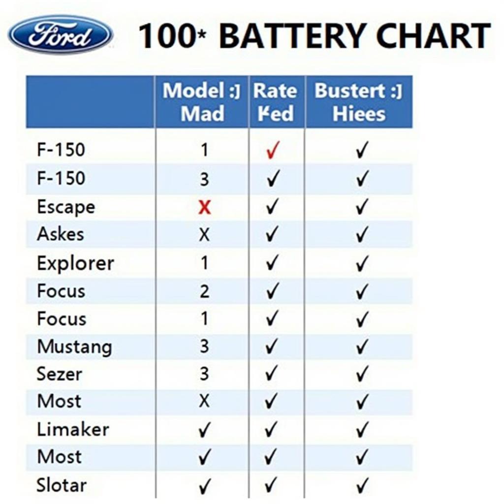 Ford Key Fob Battery Sizes Chart