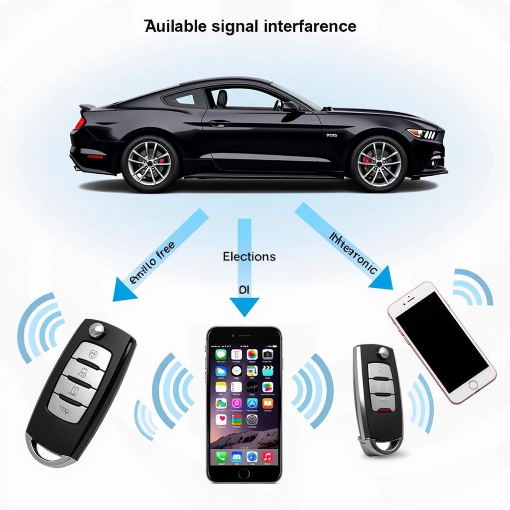 Key fob signal interference by electronic devices near a Ford Mustang.