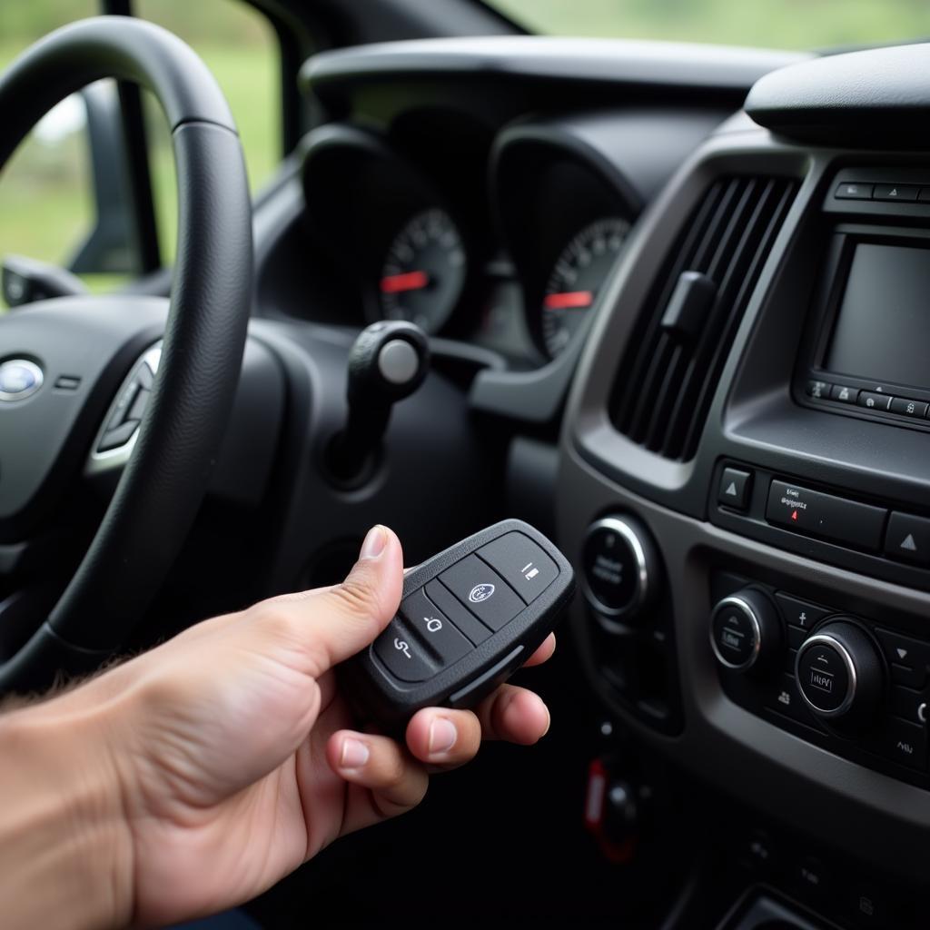 Inserting Ford Transit Key Fob into Ignition