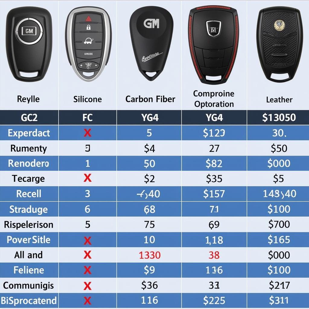 GM Key Fob Case Price Comparison Chart