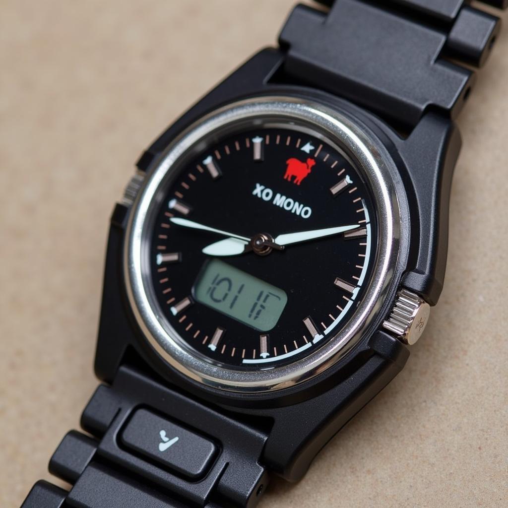 Close-up view of a Hog Watch Key Fob, showcasing its integrated watch face and keyless entry buttons.