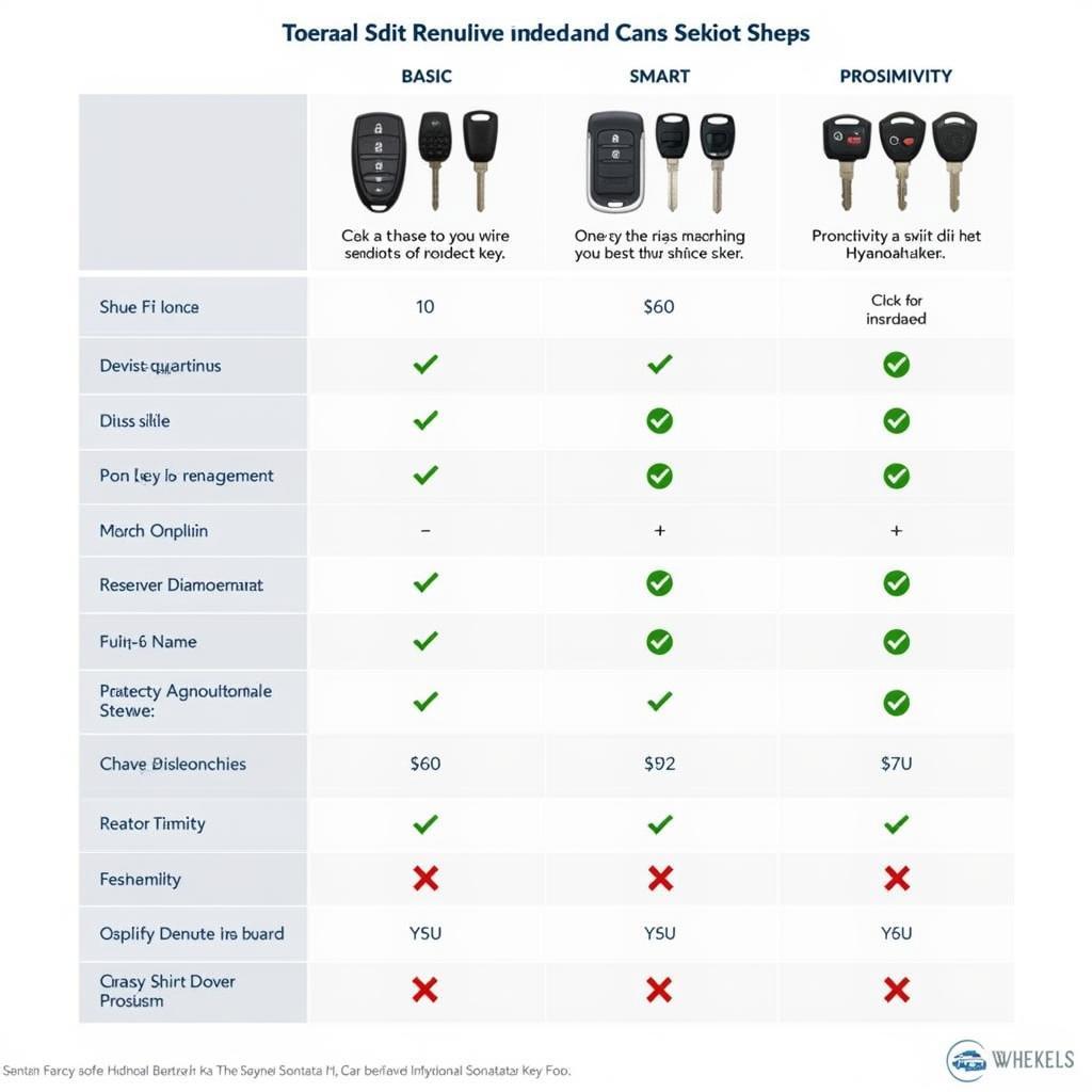 Hyundai Sonata Key Fob Comparison Chart