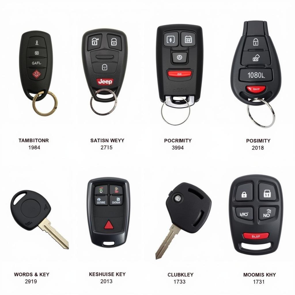 Different types of Jeep key fobs