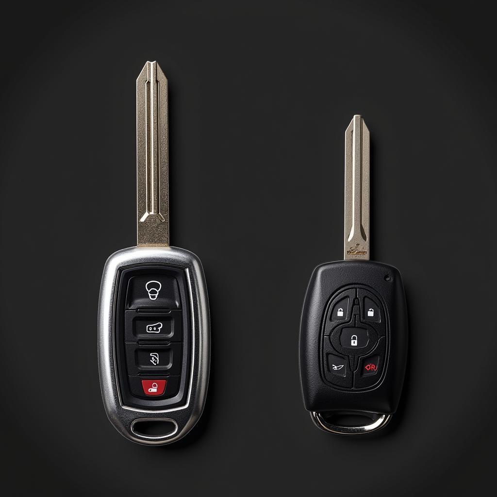 Close-up of a key fob and car key