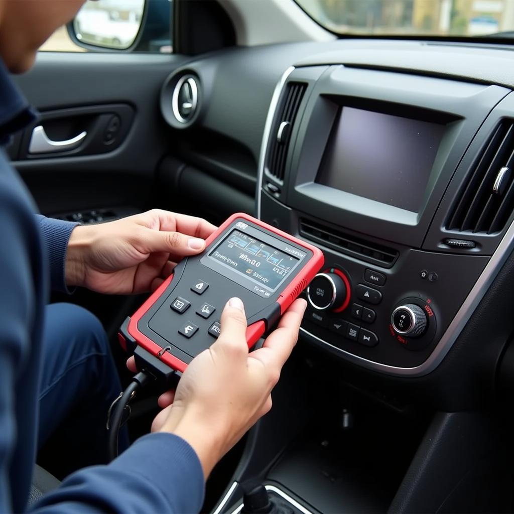 Key Fob Programming Process: Technician Connecting Diagnostic Tool