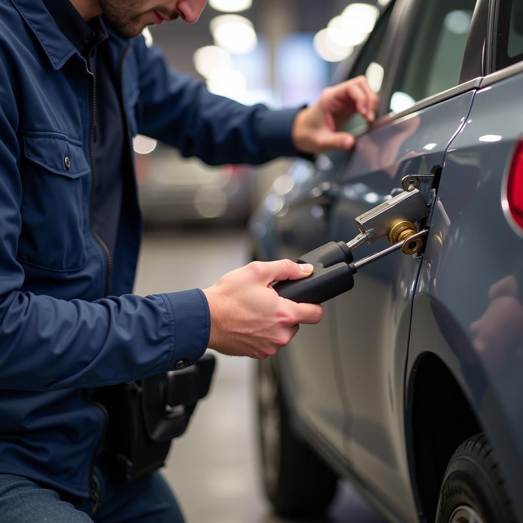 Locksmith Unlocking a Car Door