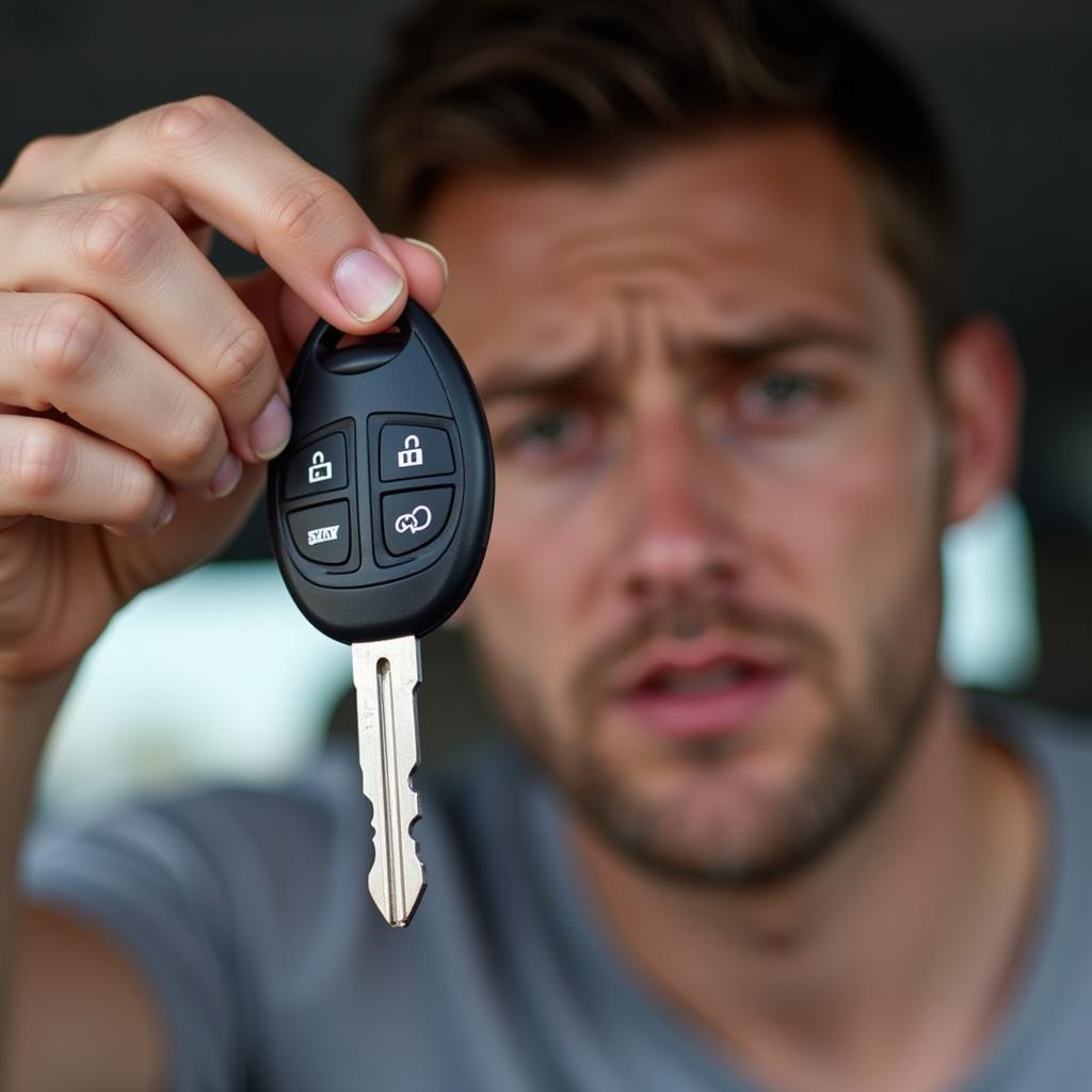 A person holding a single remaining Toyota RAV4 key fob