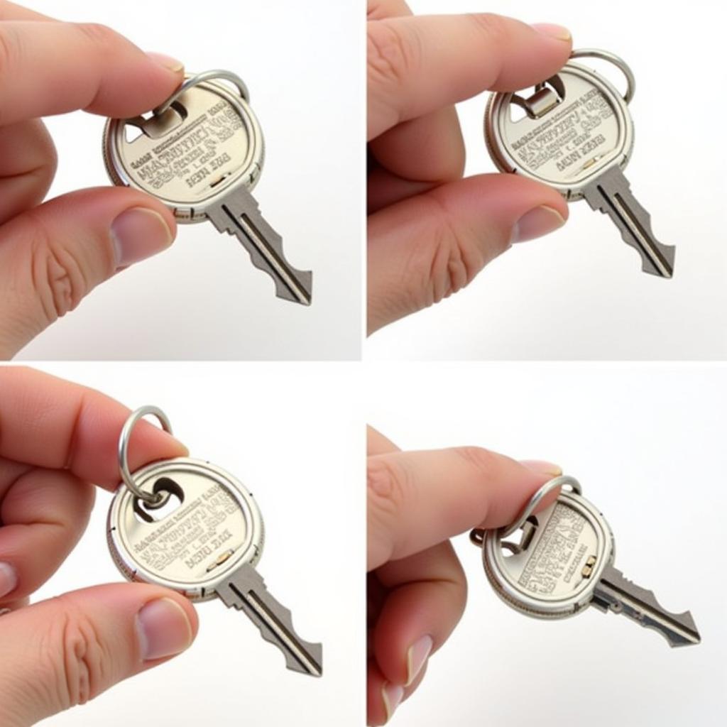 Step-by-step visual guide to replacing the battery in a Nissan Altima key fob, showing each stage of the process clearly.