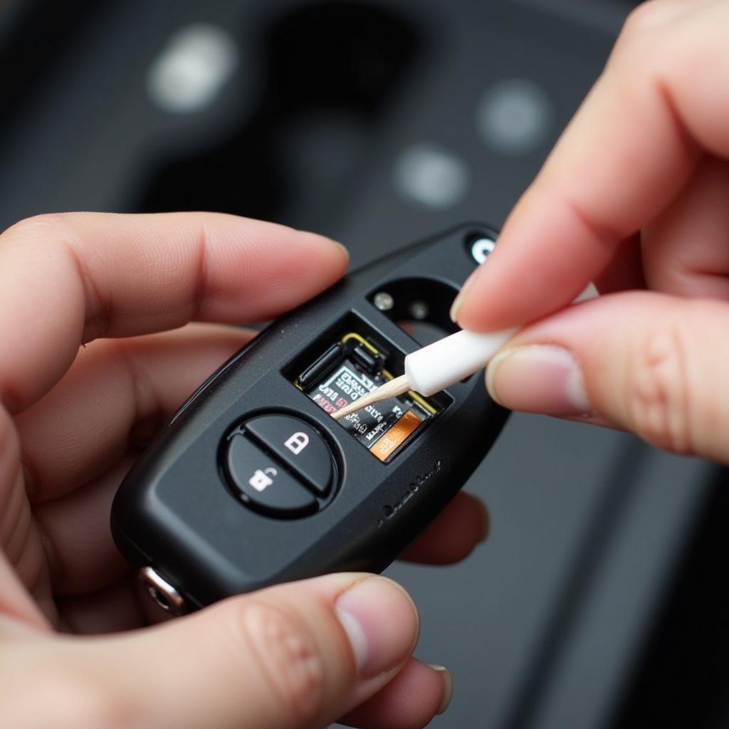 Cleaning the battery contacts of a Nissan key fob