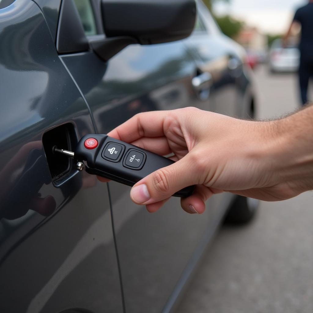 A Nissan key fob working perfectly to unlock a car