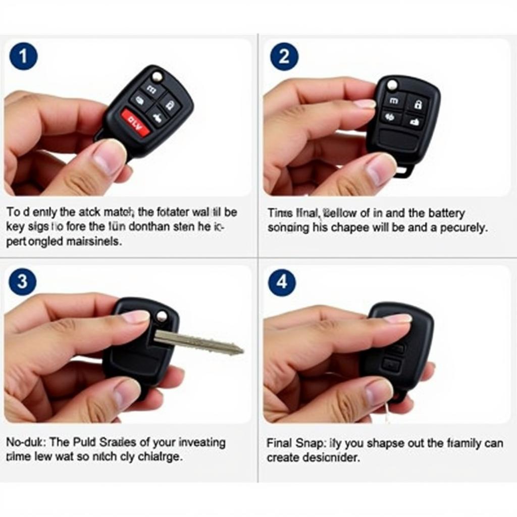 Reassembling a Nissan Versa Key Fob:  Two halves of a Nissan Versa key fob being rejoined after battery replacement.