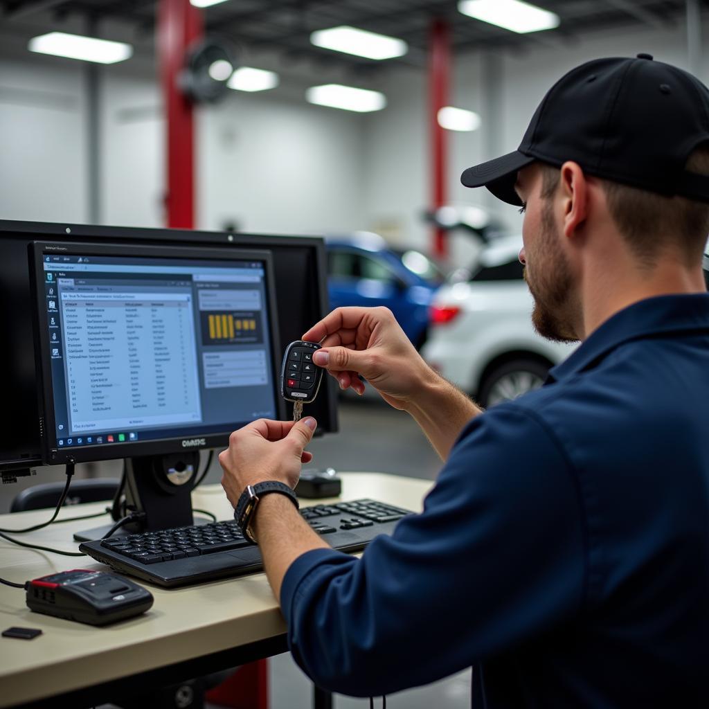 Professional key fob programming service at a car dealership