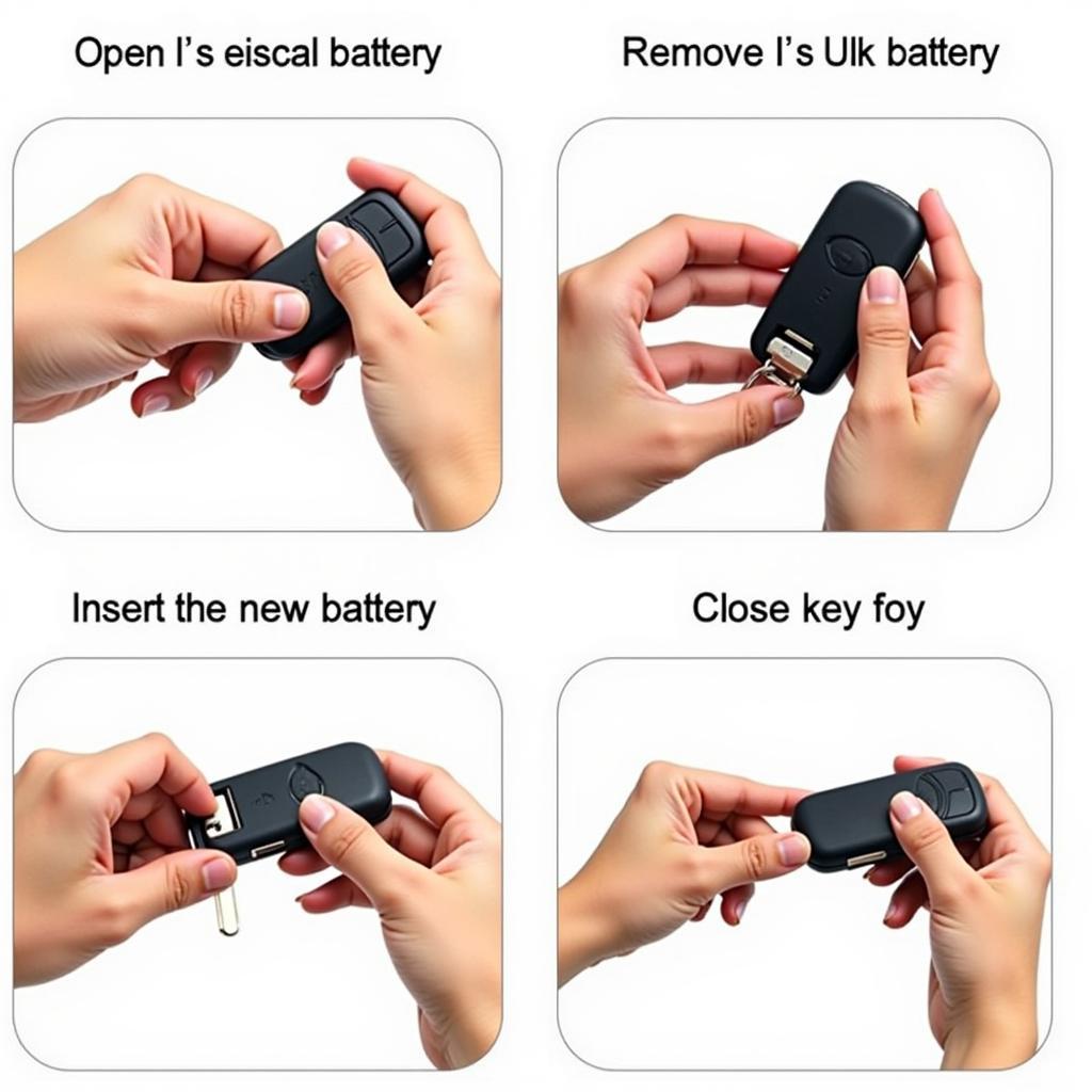 Step-by-step guide to replacing the 2003 Toyota Highlander key fob battery, showcasing the use of a flathead screwdriver and proper battery placement.