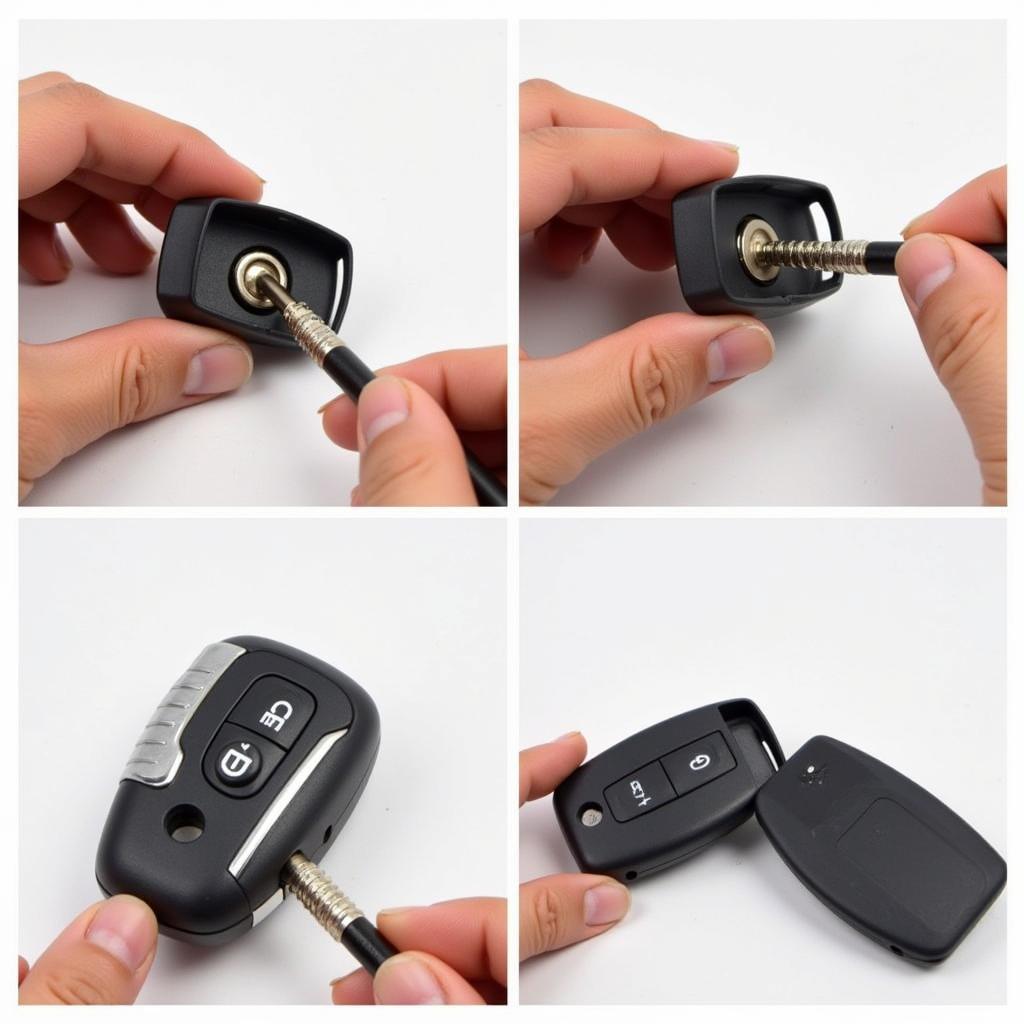 Step-by-step visual guide to replacing a 2008 Honda Civic key fob screw, showing the proper tools and techniques.