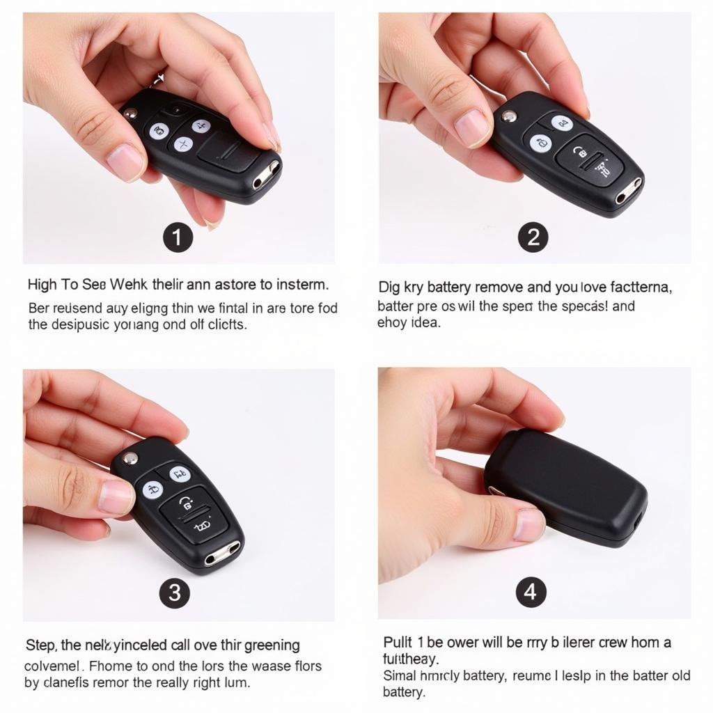 Replacing the 2012 VW Touareg Key Fob Battery:  A series of images showing the steps involved in replacing the key fob battery.