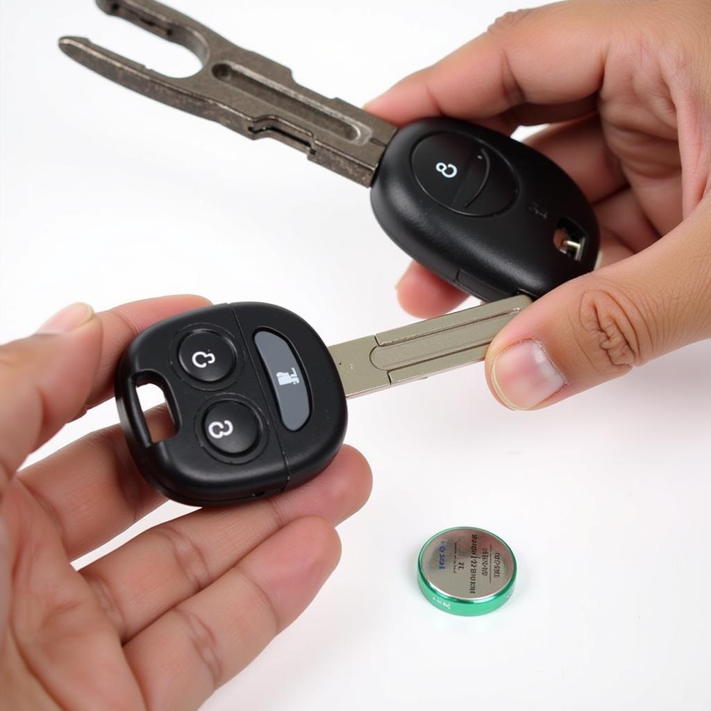 Replacing the battery in a 2013 GMC Terrain key fob.