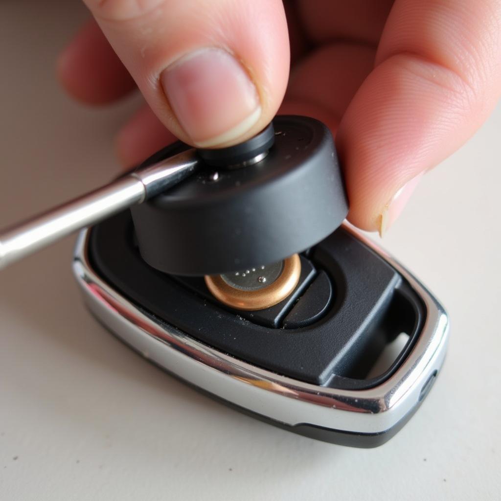 Replacing the battery in a 2015 Jetta key fob with step-by-step visual guide.