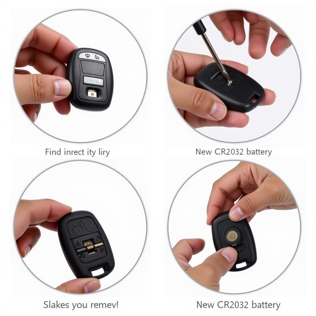 Step-by-step guide to replacing the 2017 Ford Fiesta key fob battery, including opening the casing and inserting the new CR2032 battery.