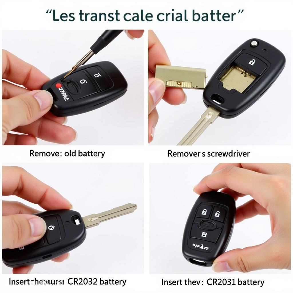 Replacing 2017 Nissan Maxima Platinum Key Fob Battery: Step-by-step visual guide demonstrating how to open the key fob, remove the old battery, and install a new one.