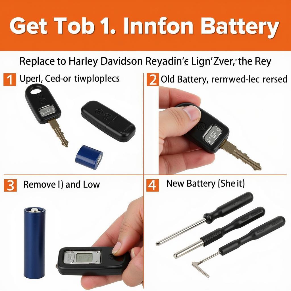 Replacing Harley Key Fob Battery, showing the process of opening the fob and inserting a new battery.