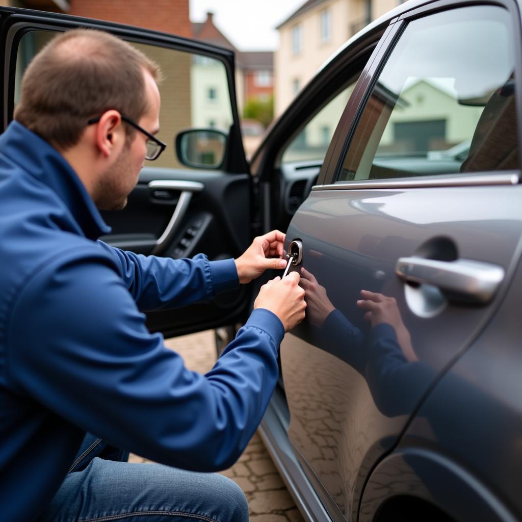 Locksmith Working on Toyota Car Door