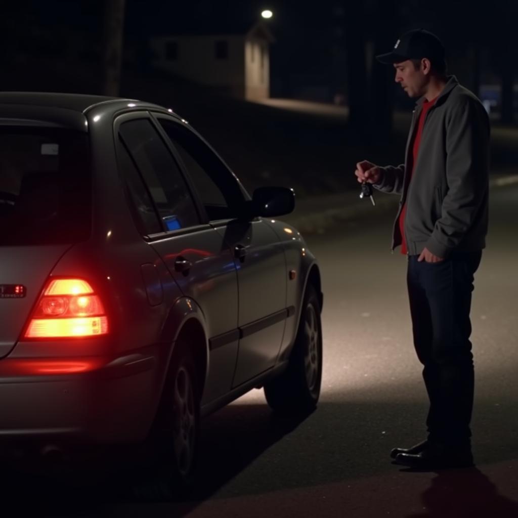 Stranded car with dead key fob on roadside