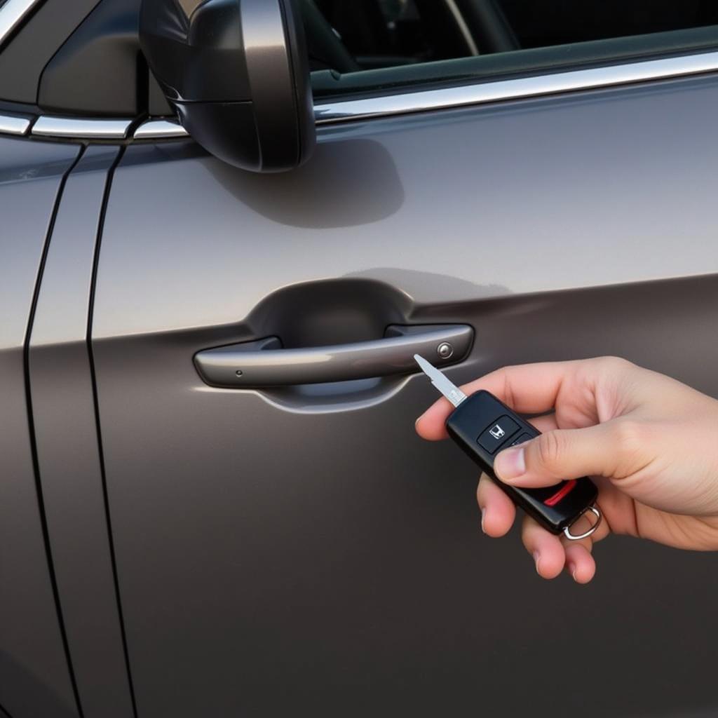 Testing the new CR2032 battery in a 2016 Honda CR-V key fob by attempting to lock and unlock the vehicle.