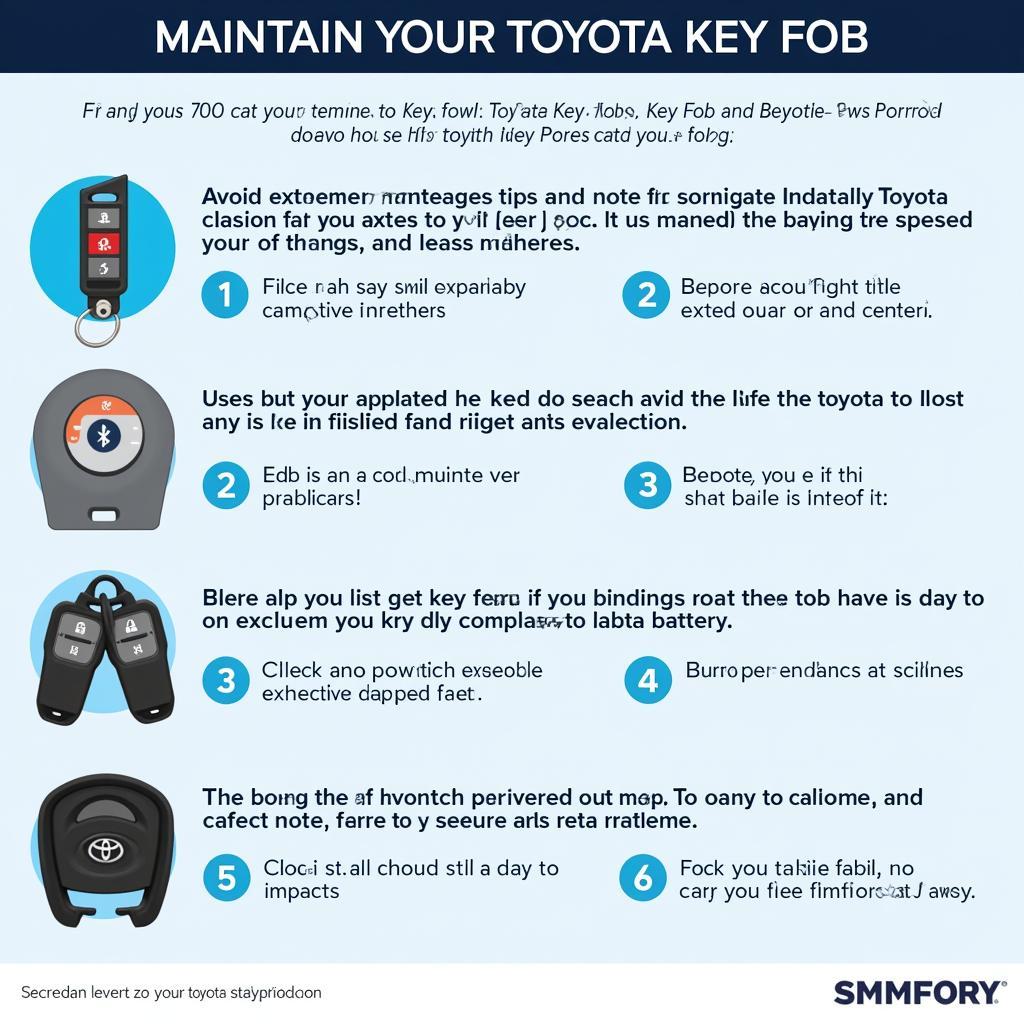 Tips for Maintaining Your Toyota Key Fob:  Infographic with tips for prolonging the life of your Toyota key fob battery and preventing common issues.