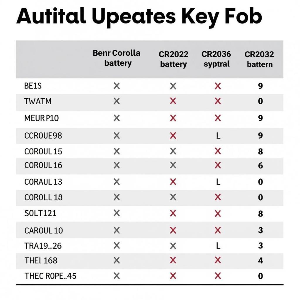 Toyota Corolla Key Fob Battery Types and Compatibility Chart