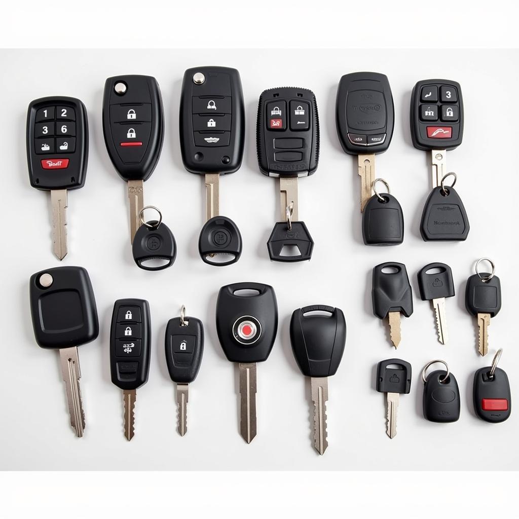 Different types of car key fobs with their hidden keys