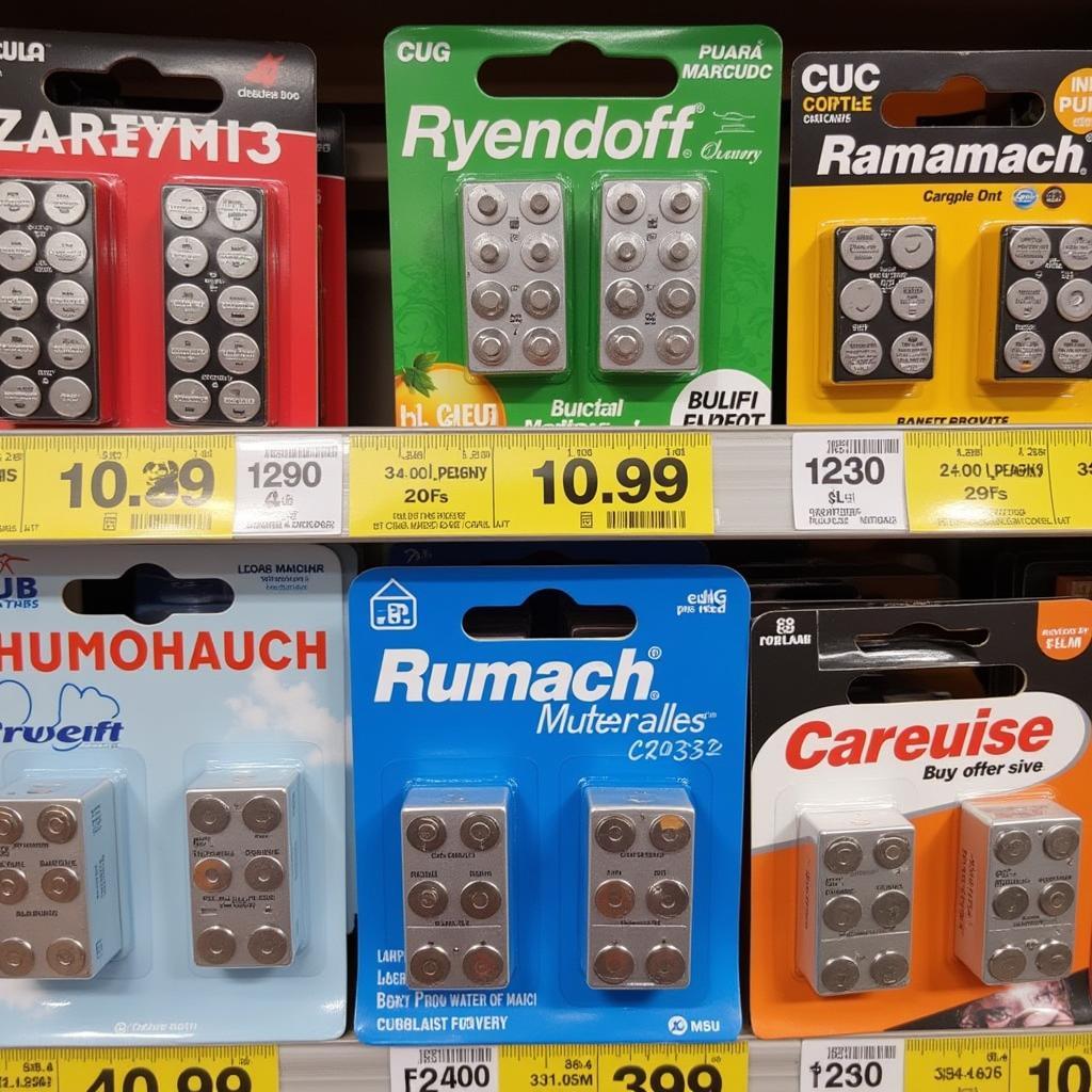 Various CR2032 batteries in their retail packaging from different brands, highlighting the availability and accessibility of these batteries.