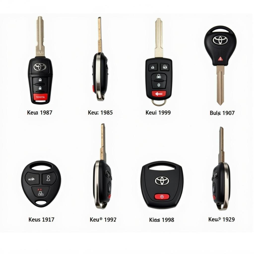 Various Toyota Key Fob Models and Battery Types