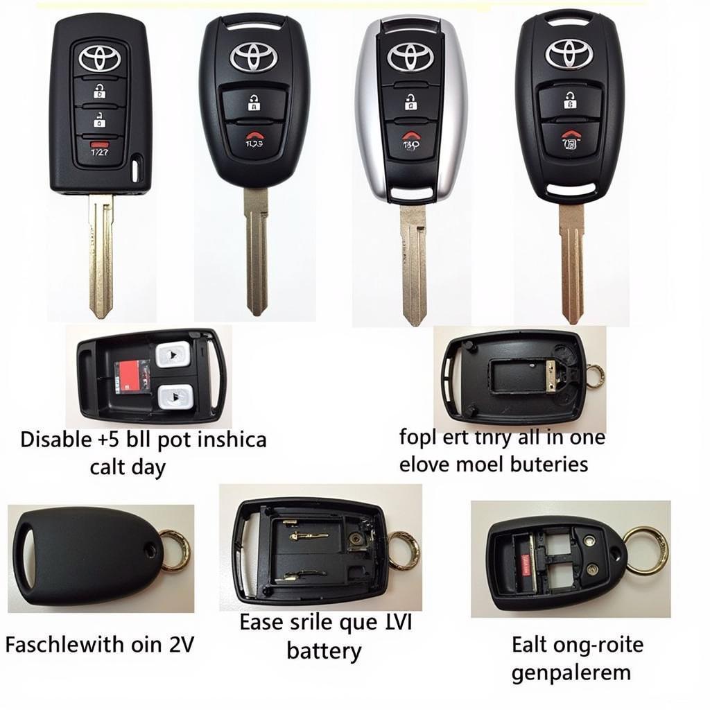 Various Toyota Key Fobs and Battery Compartments