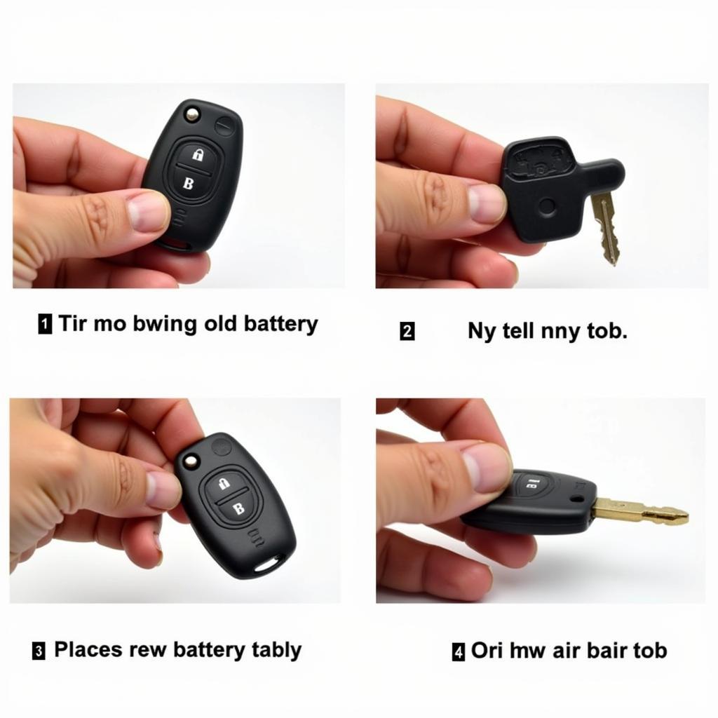 Step-by-step guide to replace the battery in a VW Rabbit key fob, including opening the case, removing the old battery, and inserting a new CR2032 battery.