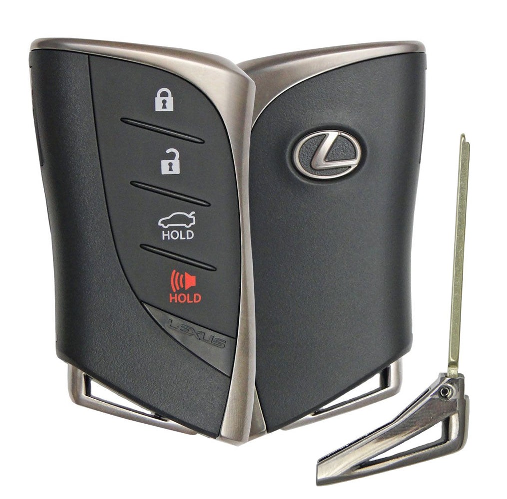 Lexus key fob next to a car key