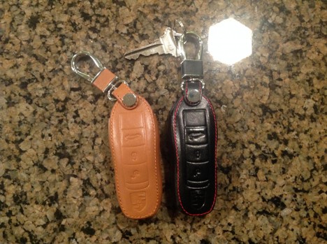 Brown leather Porsche key fob cover