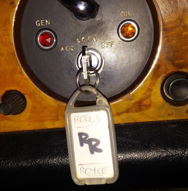 Makeshift plastic tag keyring for a 1976 Rolls Royce