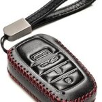 Vitodeco Genuine Leather Toyota Key Fob Cover for Venza, showcasing black and red leather design.