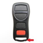 2005 Nissan Altima key fob with part number 91LP0143, showcasing the remote's design and button layout, essential for owners needing a replacement or programming guide.