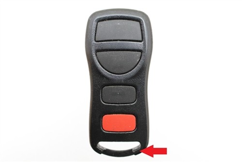 2005 Nissan Altima key fob with part number 91LP0143, showcasing the remote's design and button layout, essential for owners needing a replacement or programming guide.