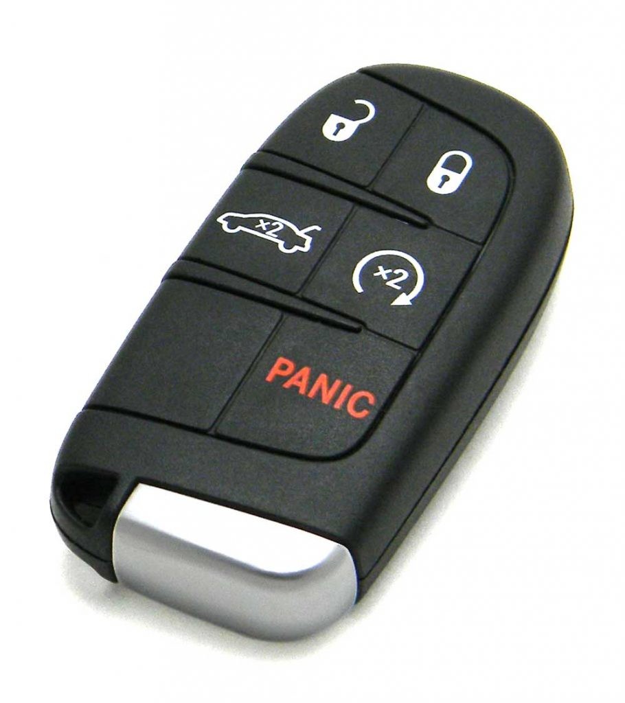 Dodge car key fob with removable emergency key highlighted.