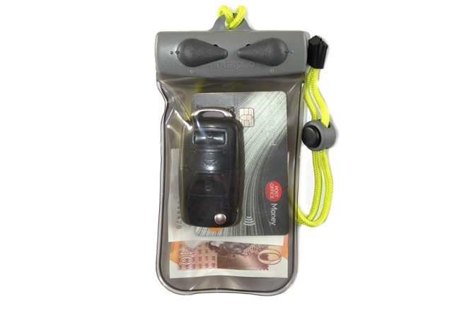 The Aquapac Keymaster waterproof key case, recognized for its affordability and reliable water protection for car keys.