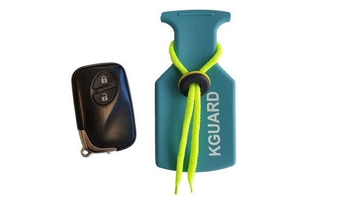 The KGUARD waterproof key fob holder made of durable silicone material, highlighted as the best overall waterproof key pouch.